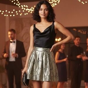 Diane Von Furstenberg Skirt Women 4 Gold Metallic A Line Pleat Snake Reptile
